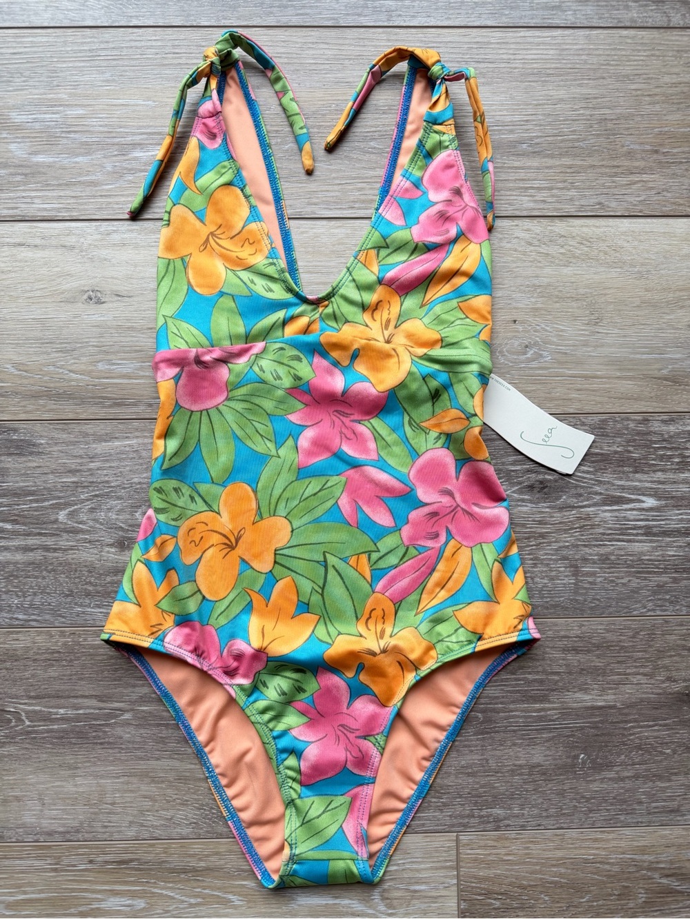 Seea Kirra One Piece Swimsuit | Small | Tropical Floral | Tie Shoulder | NWT